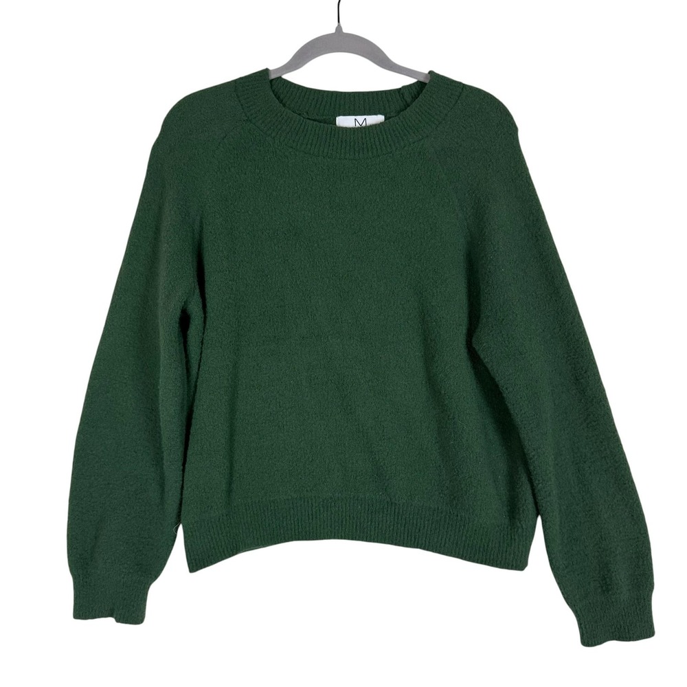 Magaschoni Sweater Womens Medium Green Crew Neck Knit Long Sleeve Pullover